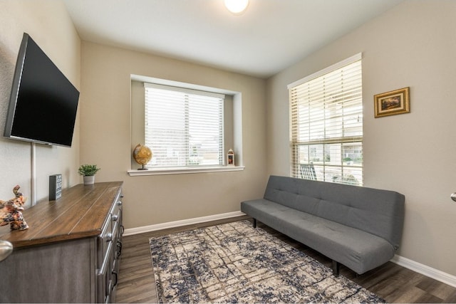 sitting room with a healthy amount of sunlight and dark hardwood / wood-style floors