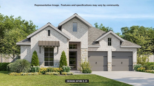 view of front of house featuring a front lawn and a garage