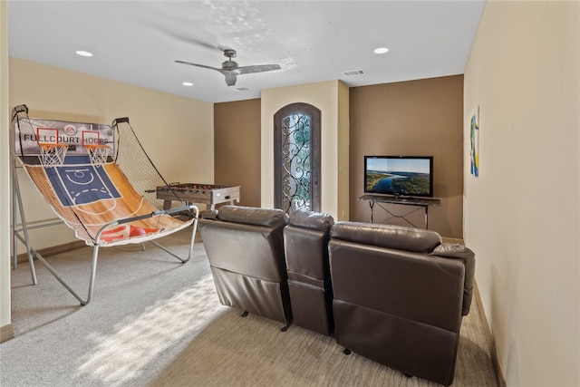4609 Boxwood Bnd, Lago Vista, TX 78645 - carpeted living room featuring ceiling fan and recessed lighting