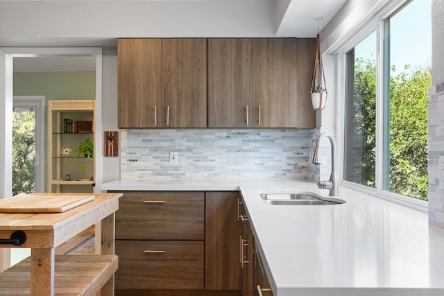 kitchen featuring decorative backsplash, a healthy amount of sunlight, and sink