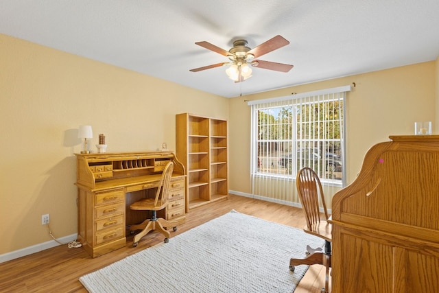 office area featuring ceiling fan and light wood-type flooring