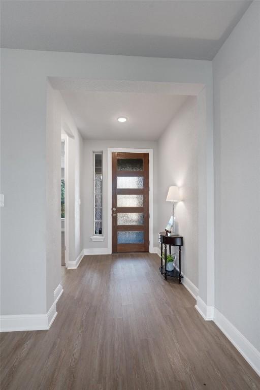 entryway featuring a healthy amount of sunlight and dark wood-type flooring