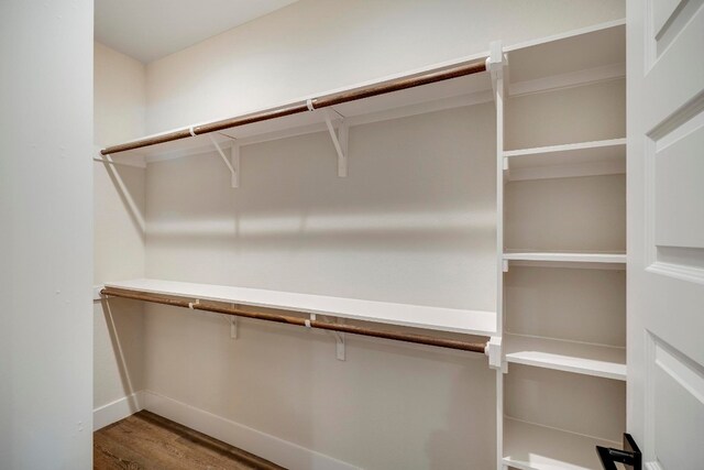 walk in closet with hardwood / wood-style floors