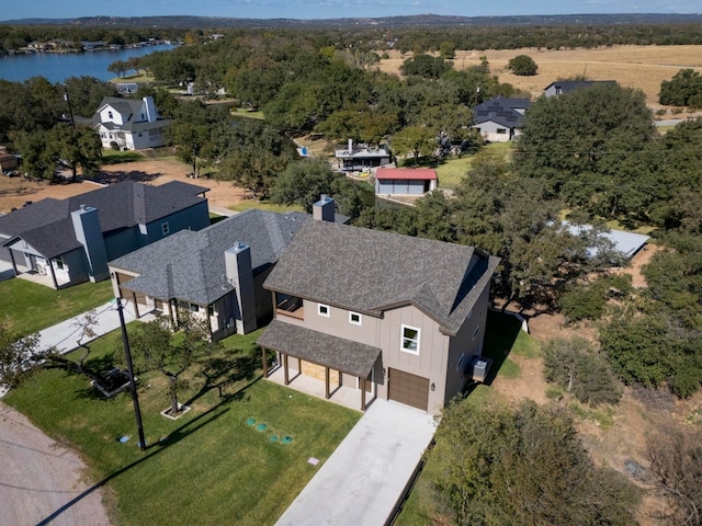 aerial view featuring a water view