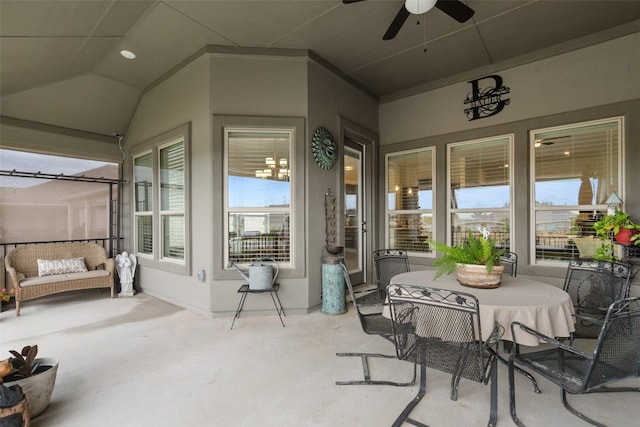 view of patio featuring ceiling fan