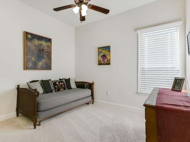 7405 Senger Pl, Austin, TX 78726 - living area with ceiling fan, baseboards, and light colored carpet
