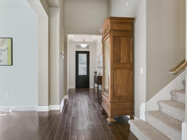 entryway with dark wood-type flooring