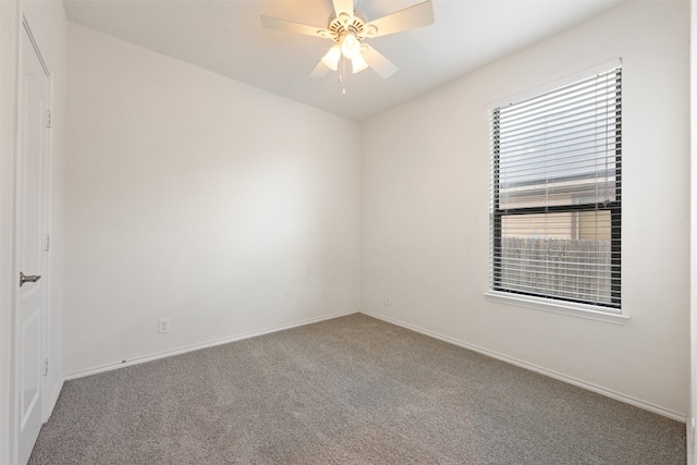 unfurnished room featuring ceiling fan and carpet