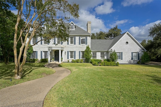 colonial-style house with a front lawn