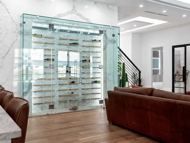 wine area featuring hardwood / wood-style floors