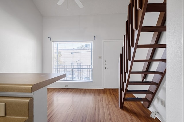 interior space featuring ceiling fan and wood-type flooring