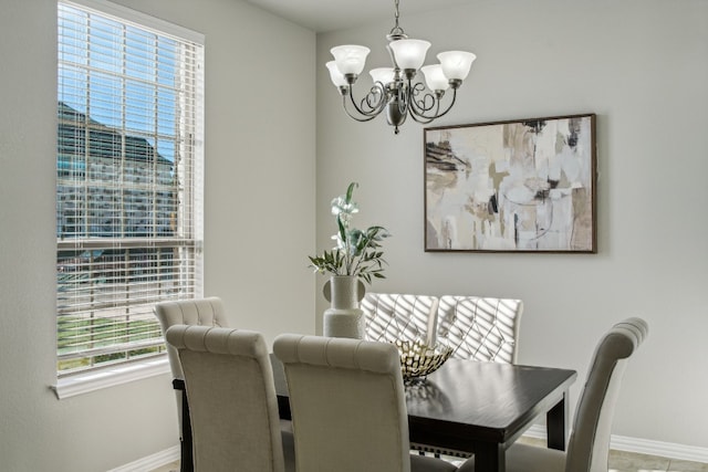 dining room featuring a wealth of natural light and a chandelier