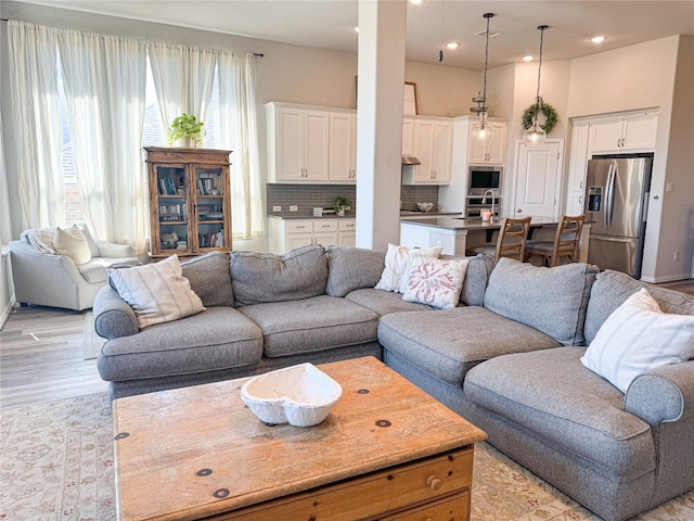 living room with light wood-type flooring