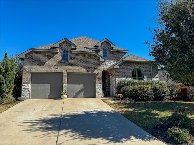 view of front of house with a garage and a front yard