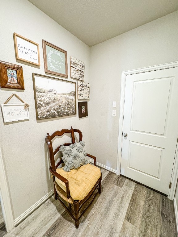 sitting room with hardwood / wood-style flooring