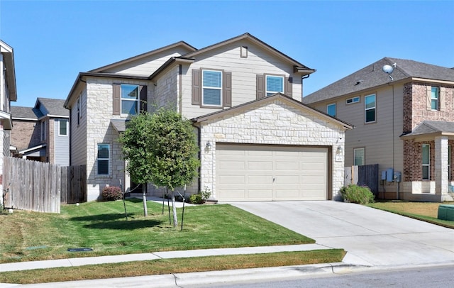 view of property with a front yard and a garage