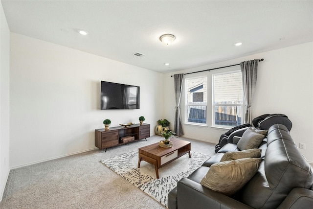 living room with light carpet