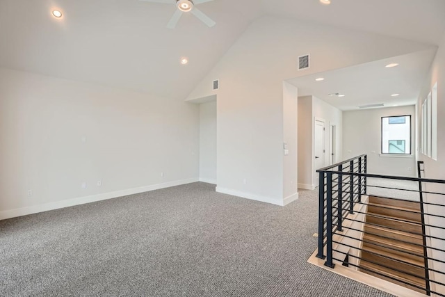 9103 Cattle Baron Path, Austin, TX 78747 - empty room featuring carpet floors, ceiling fan, recessed lighting, and high vaulted ceiling