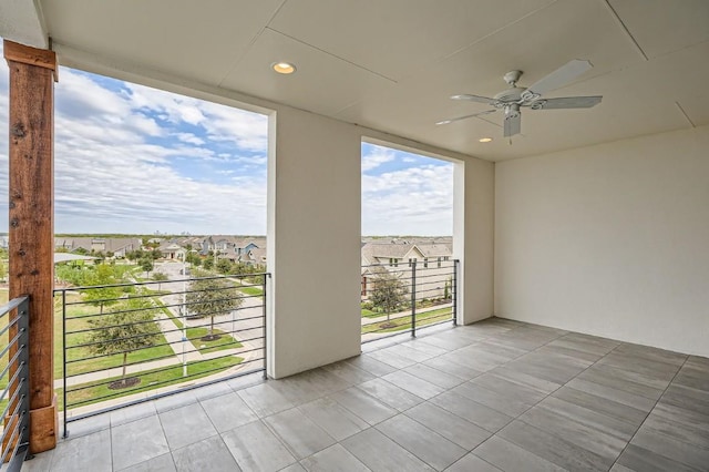 9103 Cattle Baron Path, Austin, TX 78747 - tiled spare room featuring a ceiling fan, a residential view, and recessed lighting