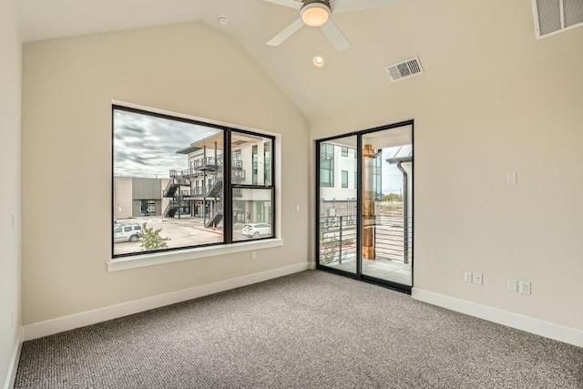 9031 Cattle Baron Path, Austin, TX 78747 - carpeted empty room with lofted ceiling, baseboards, a ceiling fan, and recessed lighting