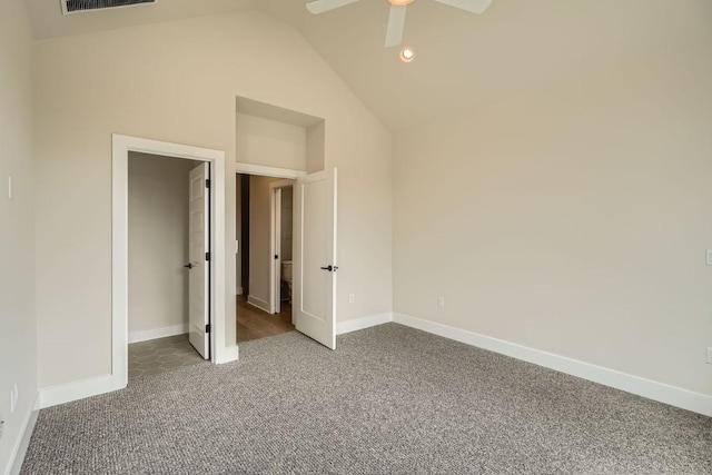 9031 Cattle Baron Path, Austin, TX 78747 - unfurnished bedroom featuring carpet, lofted ceiling, baseboards, a ceiling fan, and recessed lighting