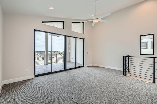 9031 Cattle Baron Path, Austin, TX 78747 - unfurnished room with baseboards, carpet floors, a ceiling fan, high vaulted ceiling, and recessed lighting