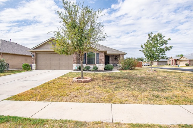 single story home with a front lawn and a garage