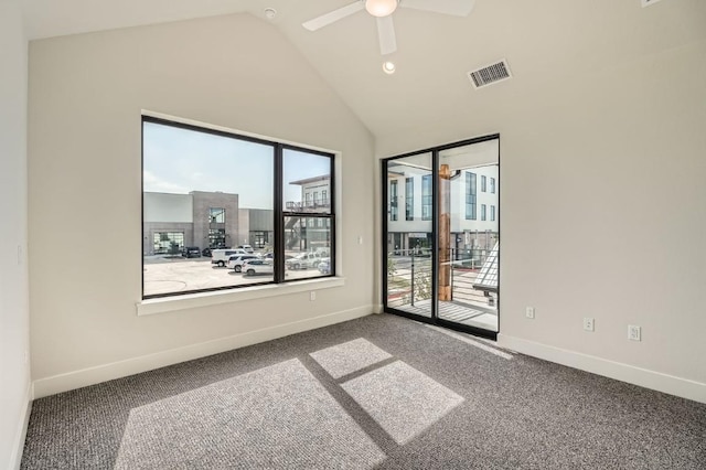 9027 Cattle Baron Path, Austin, TX 78747 - carpeted empty room featuring vaulted ceiling and ceiling fan