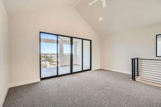 9027 Cattle Baron Path, Austin, TX 78747 - empty room with carpet flooring, high vaulted ceiling, and ceiling fan