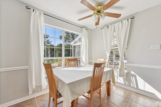 dining space featuring ceiling fan