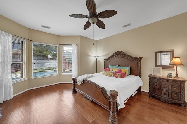 bedroom featuring ceiling fan and wood-type flooring