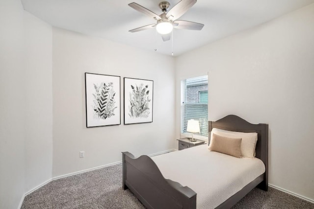 bedroom featuring carpet and ceiling fan