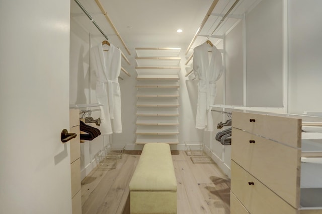 spacious closet with light hardwood / wood-style floors