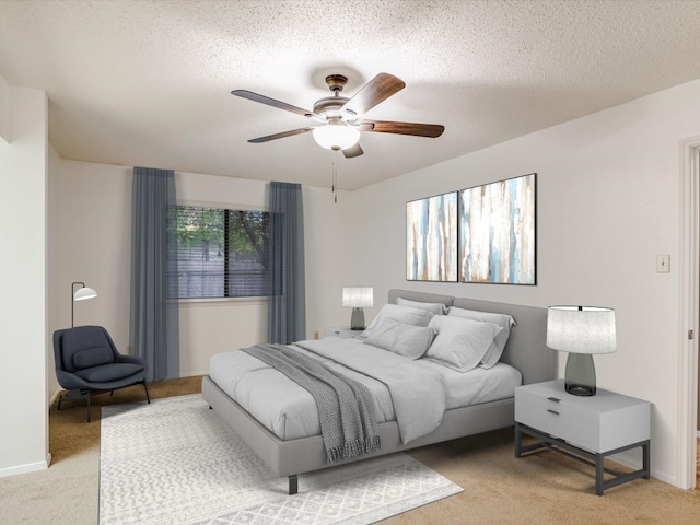 3606 Lovage Dr, Austin, TX 78727 - carpeted bedroom featuring a textured ceiling and ceiling fan