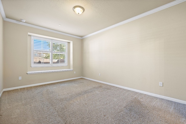 carpeted empty room featuring crown molding