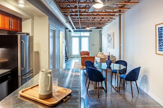 dining room featuring ceiling fan