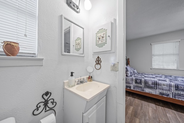 bathroom with vanity and wood-type flooring