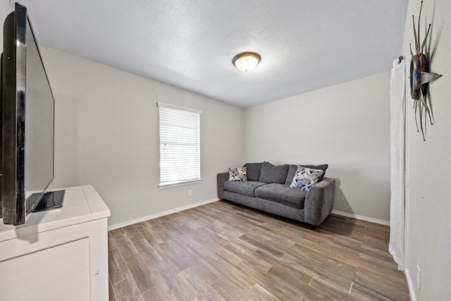 living room featuring hardwood / wood-style floors and a textured ceiling