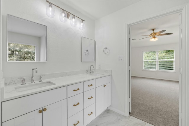 bathroom with vanity and ceiling fan