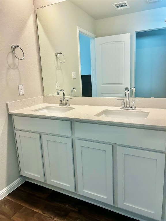 bathroom featuring hardwood / wood-style floors and vanity