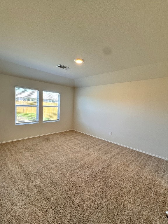 unfurnished room with a textured ceiling and carpet flooring