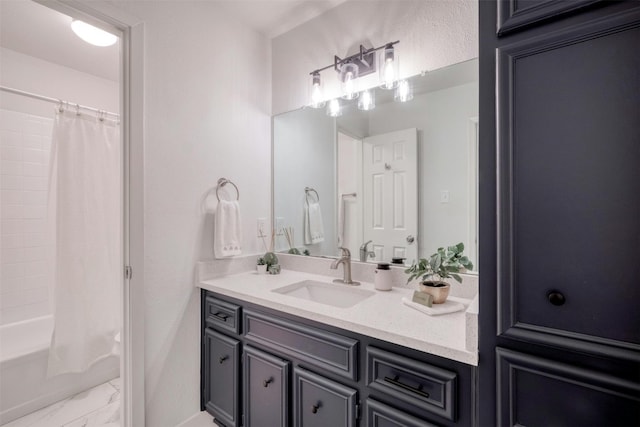 bathroom featuring vanity and shower / bath combo