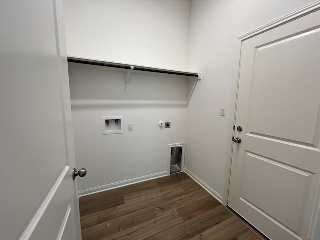 clothes washing area featuring washer hookup, dark hardwood / wood-style floors, hookup for a gas dryer, and hookup for an electric dryer