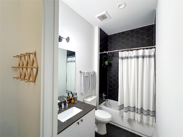 full bathroom featuring vanity, toilet, and shower / bath combination with curtain