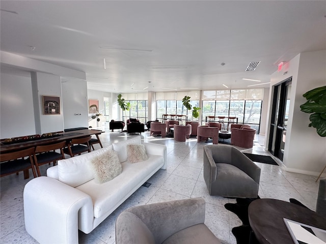 living room featuring expansive windows