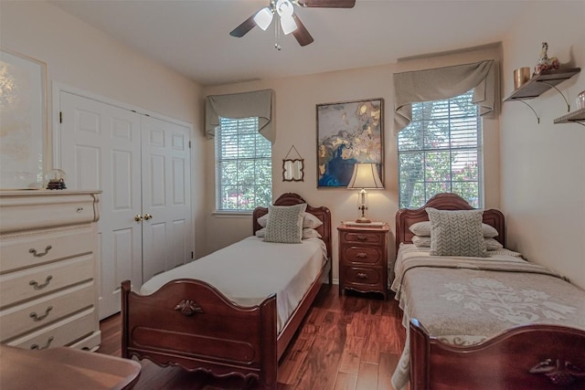 2000 Cullen Ave Unit 9, Austin, TX 78757 - bedroom featuring dark wood-type flooring, a closet, and ceiling fan