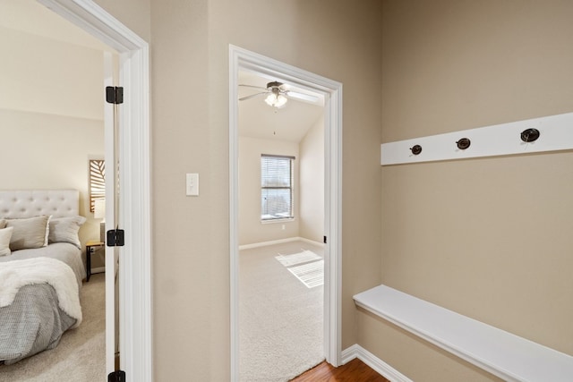 interior space with carpet and ceiling fan