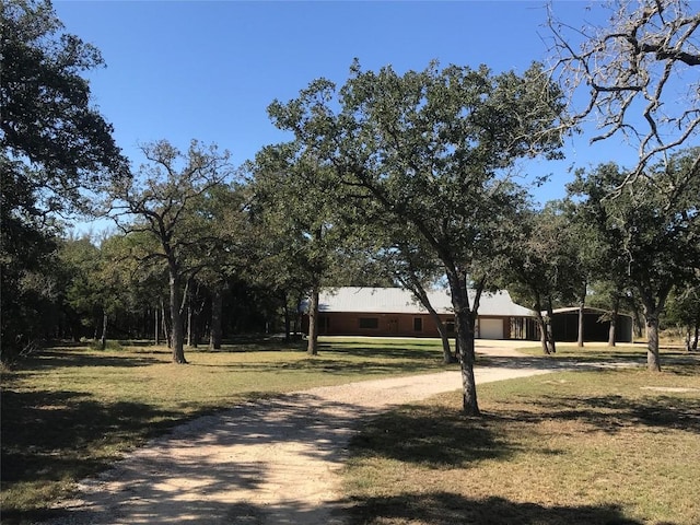 325 Simpson Ave, Cedar Creek, TX 78612 - surrounding community with dirt driveway, a yard, and a garage