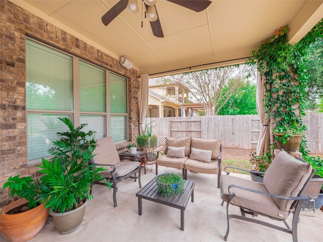 view of patio with an outdoor hangout area and ceiling fan