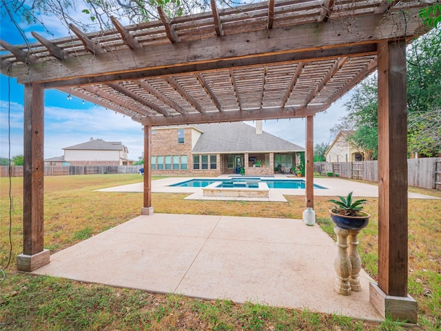 view of patio / terrace with a fenced in pool and a pergola